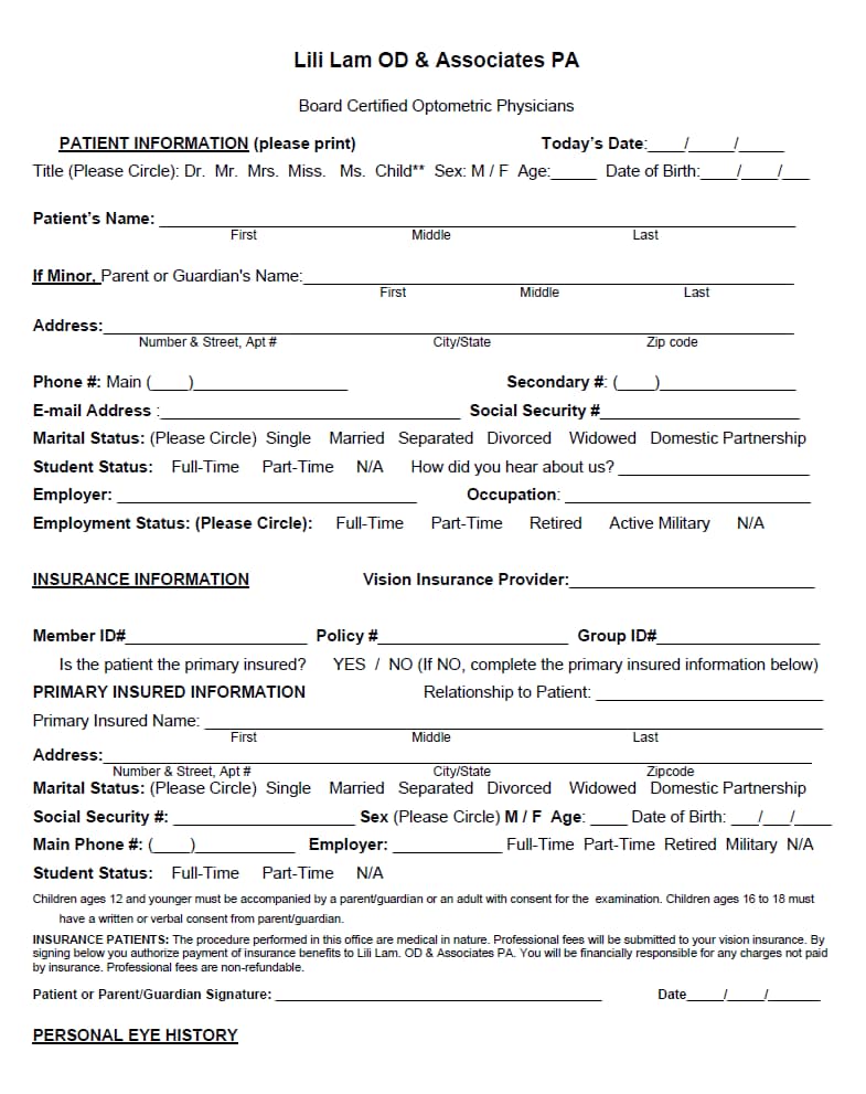 Patient Forms | Lili Lam OD & Associates, PA